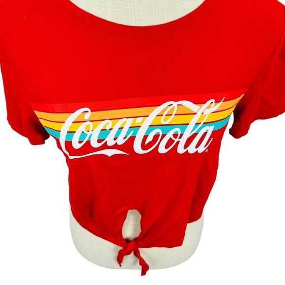 Coca-Cola Crop Top Cropped T-Shirt Knot Tie Crew Neck Colorful Womens Size M Red - Picture 2 of 8